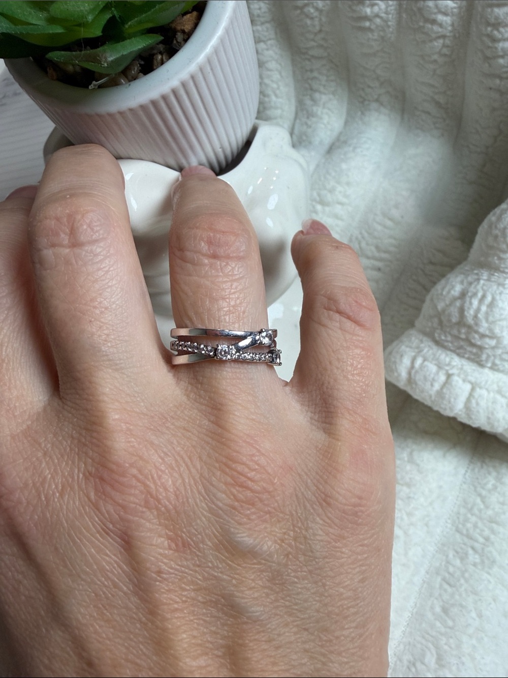 Silver Crystal Accent Stackable Women's Ring